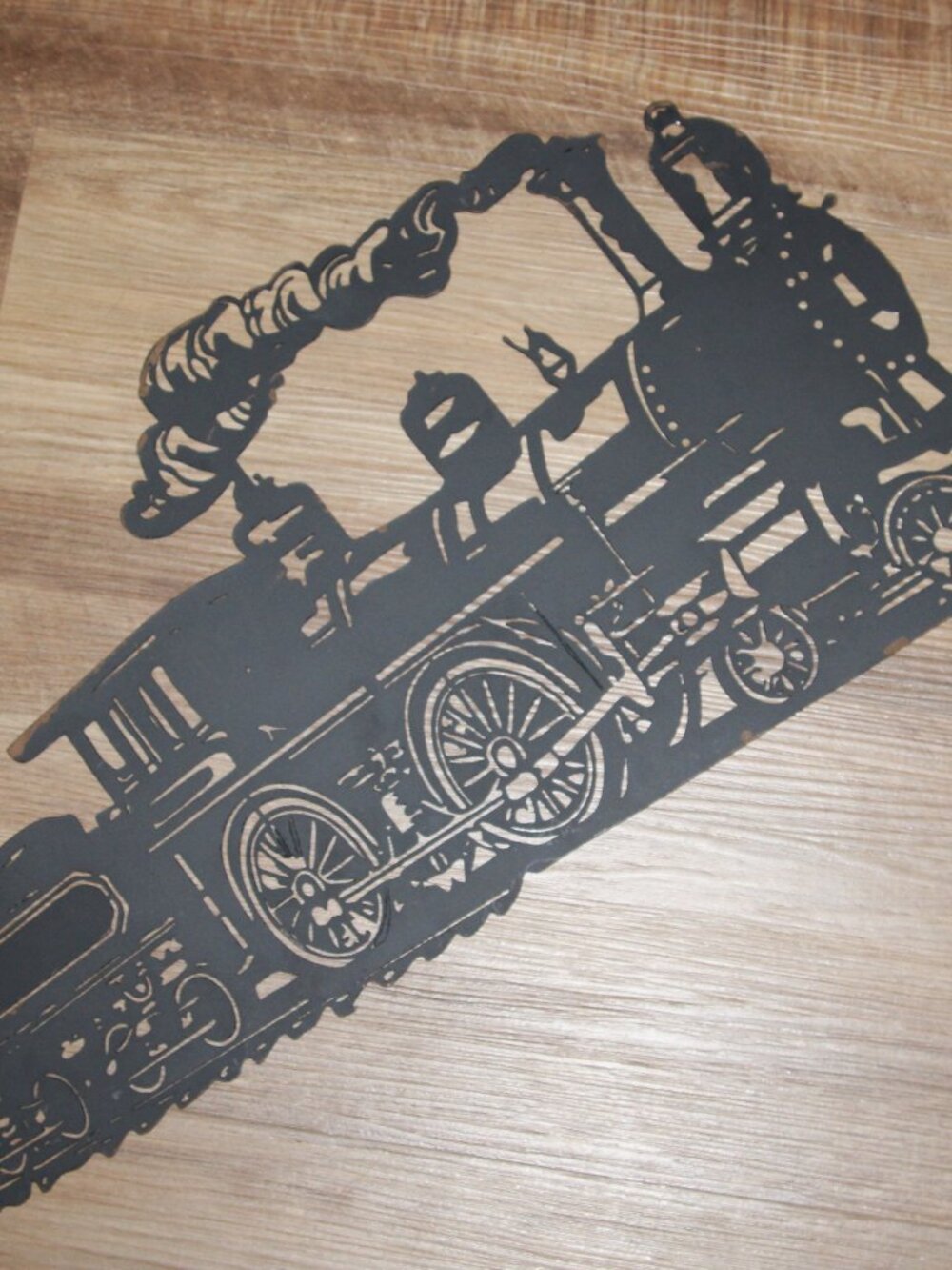 Large Distressed Black Train Locomotion Steel Wall Decor Art